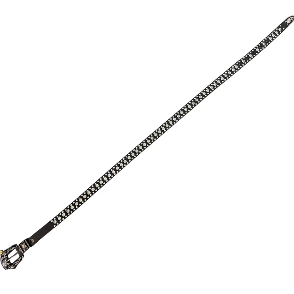 Genuine Black Leather Rhinestone Studded Bling Western Belt Buckle 36
